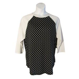Lularoe 2XL Randy Raglan Sleeve Shirt Top Black White Polka Dots